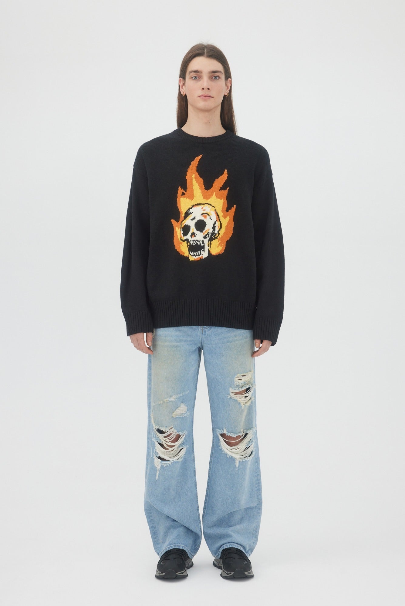 Fucking Awesome Flame Skull Pullover Hoodie / Navy