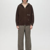 OFFICE KNIT ZIP HOODIE - BROWN