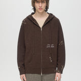 OFFICE KNIT ZIP HOODIE - BROWN