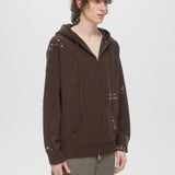 OFFICE KNIT ZIP HOODIE - BROWN