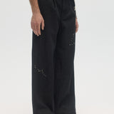 LAZY - DENIM PLEATED TROUSERS BLACK