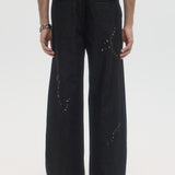 LAZY - DENIM PLEATED TROUSERS BLACK