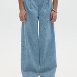 LAZY - DENIM PLEATED TROUSERS BLUE